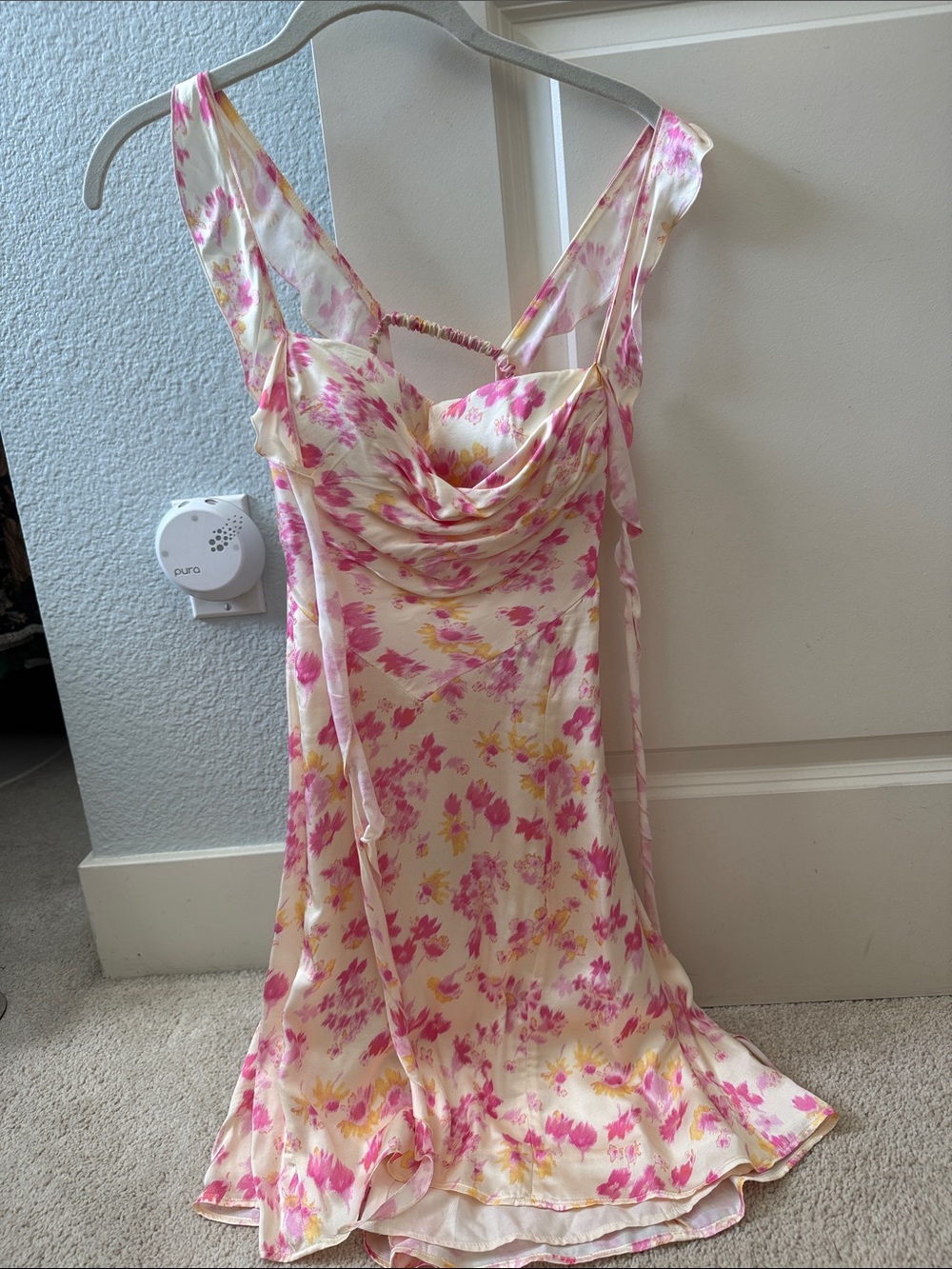 Maje Pink & Yellow Floral Satin Slip Dress